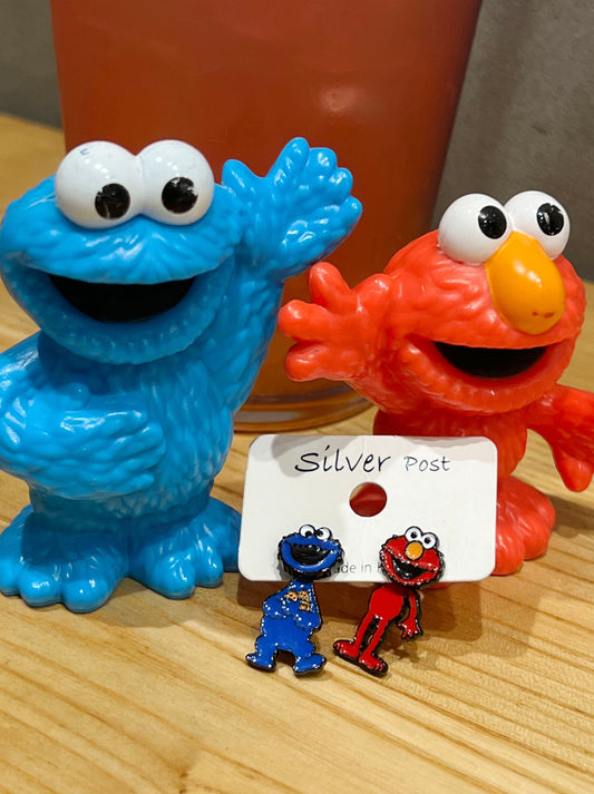 Sesame Street Stud Earrings , Cookie Monster And Elmo Earrings, The Muppet Show Cartoon Earrings