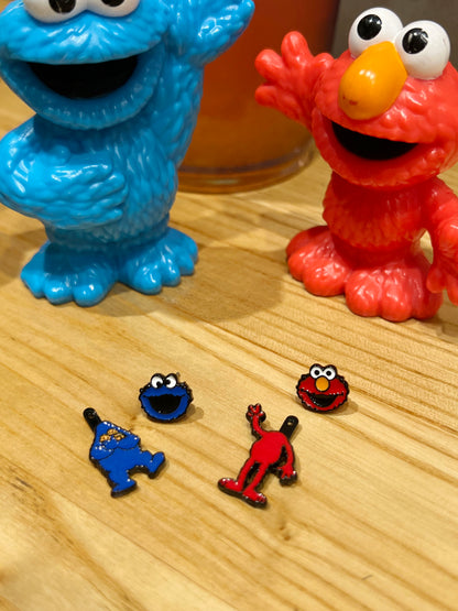 Sesame Street Stud Earrings , Cookie Monster And Elmo Earrings, The Muppet Show Cartoon Earrings