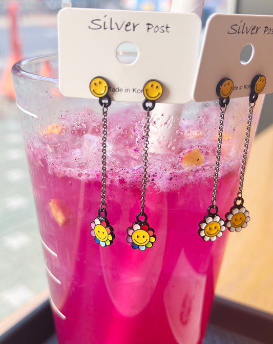 Cute Smile face flower Long chain drop earrings