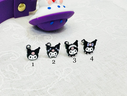 Sanrio characters 4 types Tiny Kuromi screw back ball Ear Piercing, Barbells Surgical Steel Cartilage earrings