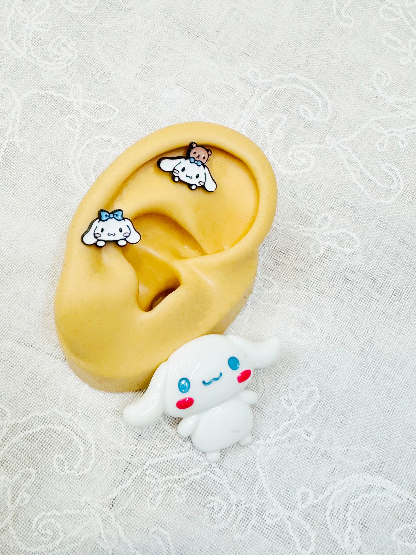 Sanrio characters Pompompurin and Cinnamorolls, Screw back ball Ear Piercing, Barbells Surgical Steel Cartilage earrings