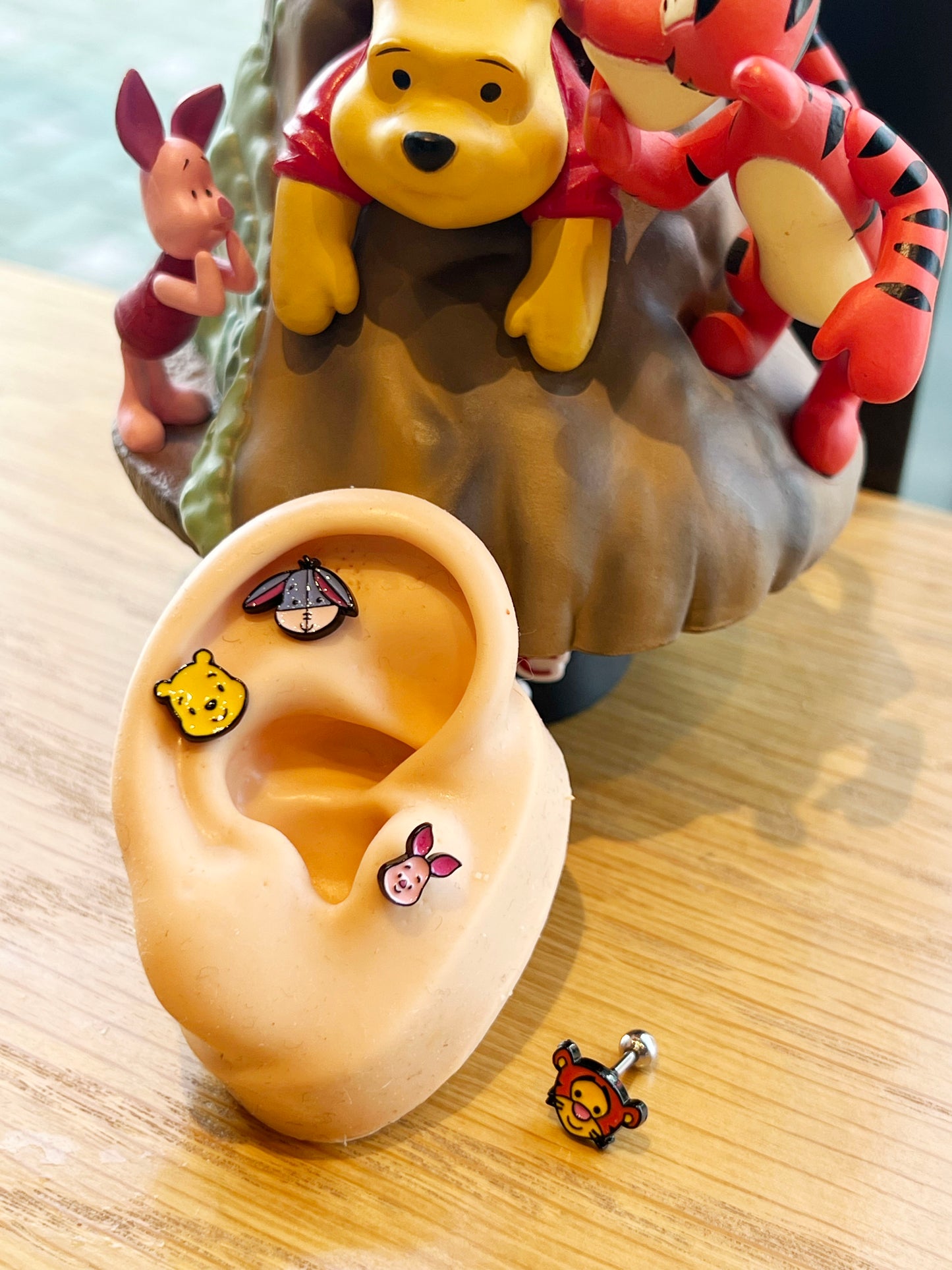 Disney-licensed characters Pooh,Tiger, Piglet, Eeyore Screwback Barbells Ear Piercing , Surgical Steel Screw Back Ear Stud