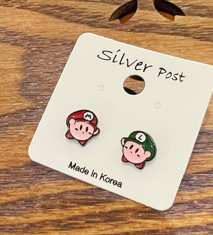 Cute Kirby Star Allies Unbalance stud earrings, Kirby Star Allies Nintendo Mario hat earrings set , Kids Earrings