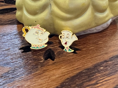 Disney-licensed Mrs. Potts and Chip in Beauty and the Beast stud earrings
