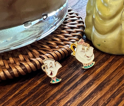 Disney-licensed Mrs. Potts and Chip in Beauty and the Beast stud earrings
