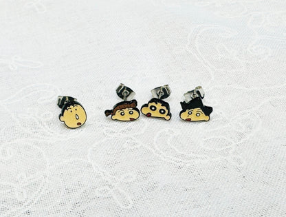 Set of 4 Cartoon characters earrings, Kureyon Shin Chan and friends Stud earrings