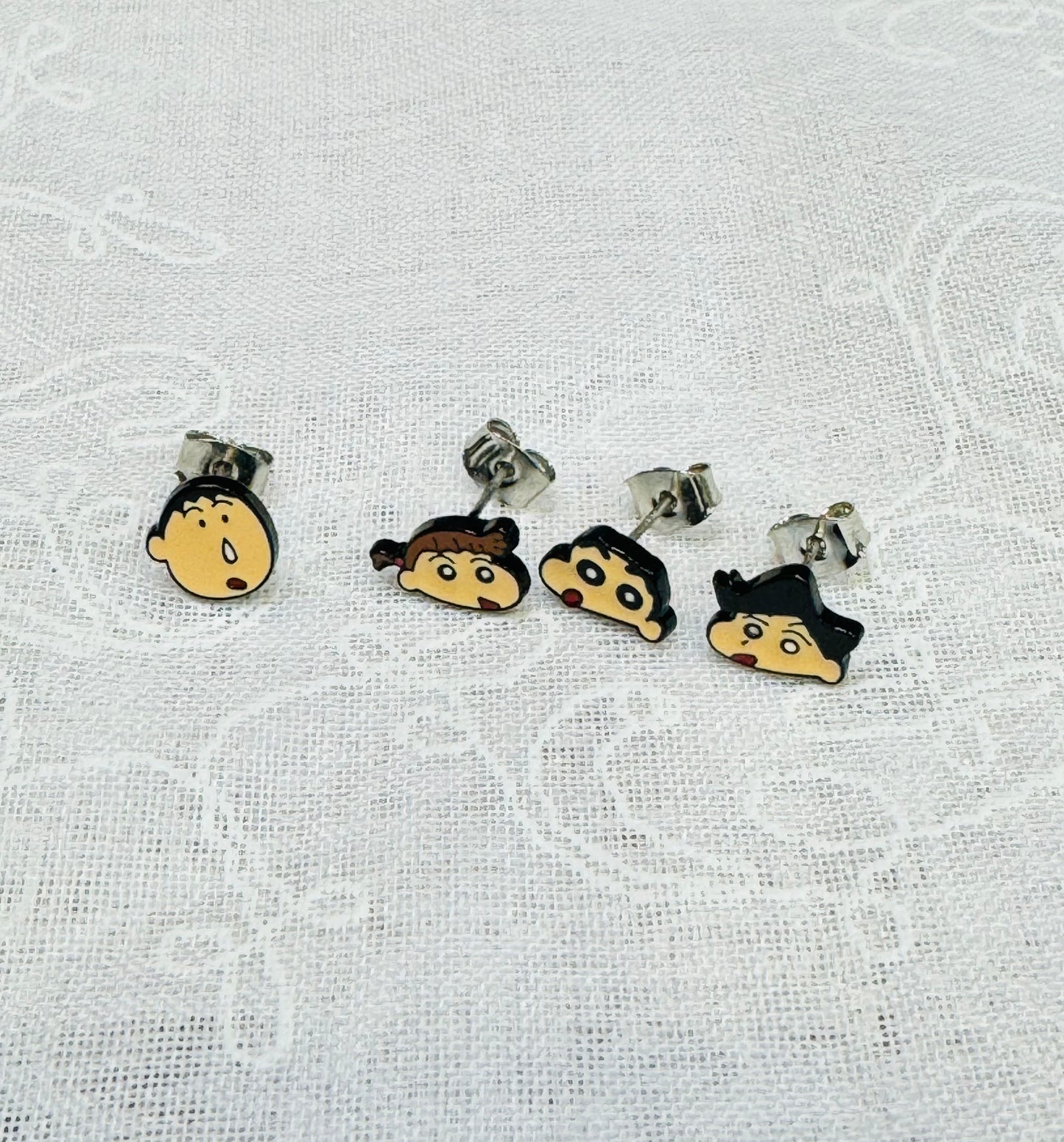 Set of 4 Cartoon characters earrings, Kureyon Shin Chan and friends Stud earrings