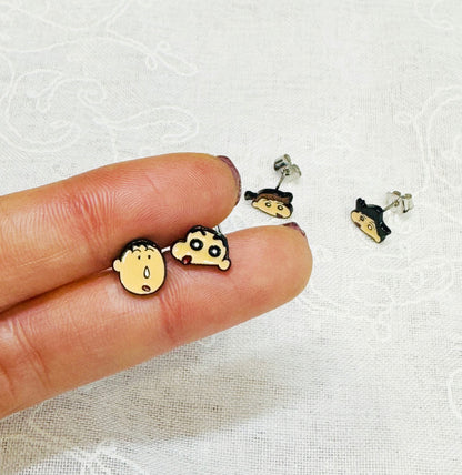 Set of 4 Cartoon characters earrings, Kureyon Shin Chan and friends Stud earrings