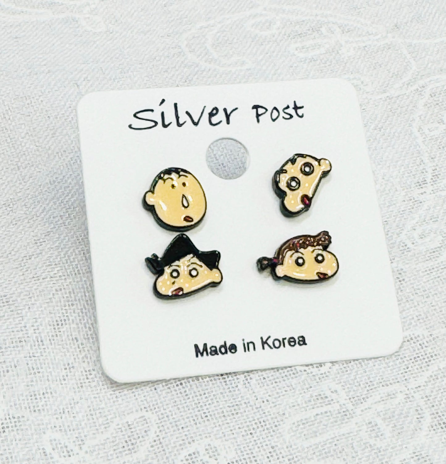 Set of 4 Cartoon characters earrings, Kureyon Shin Chan and friends Stud earrings