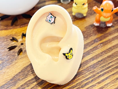 Pikachu, Psyduck, Squirtle, Jigglypuff, Pokemon ball character Screwback screw back ball, Barbells Ear Piercing ,Surgical Steel Screw Back Ear Stud, Cartilage earrings