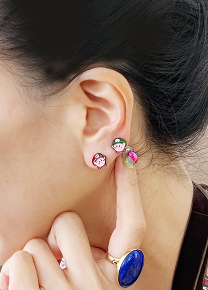 Cute Kirby Star Allies Unbalance stud earrings, Kirby Star Allies Nintendo Mario hat earrings set , Kids Earrings