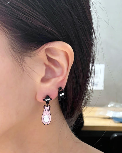My neighbor Totoro dangle stud earrings, Totoro and Susuwatari Earrings ,Totoro drop earrings, Ghibli Studio earrings