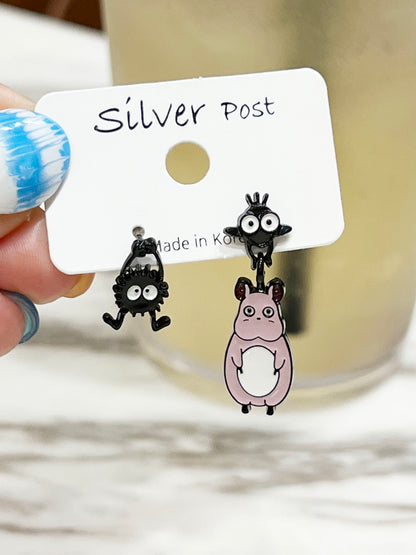 My neighbor Totoro dangle stud earrings, Totoro and Susuwatari Earrings ,Totoro drop earrings, Ghibli Studio earrings