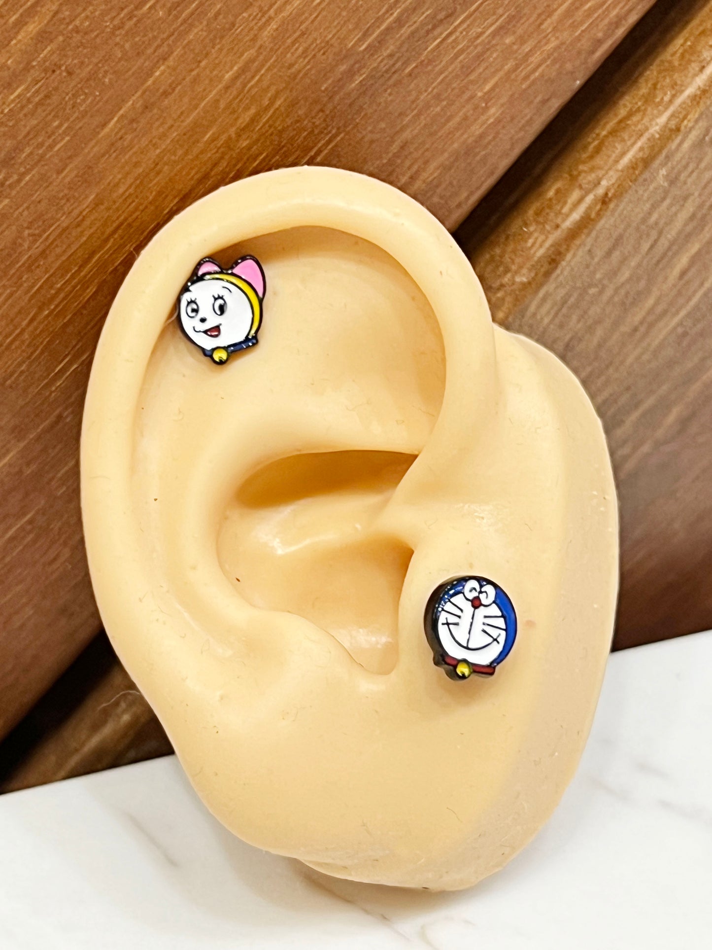 Doraemon and dorami character Screw back earrings, screw back ball Ear Piercing, Barbells Surgical Steel Cartilage earrings