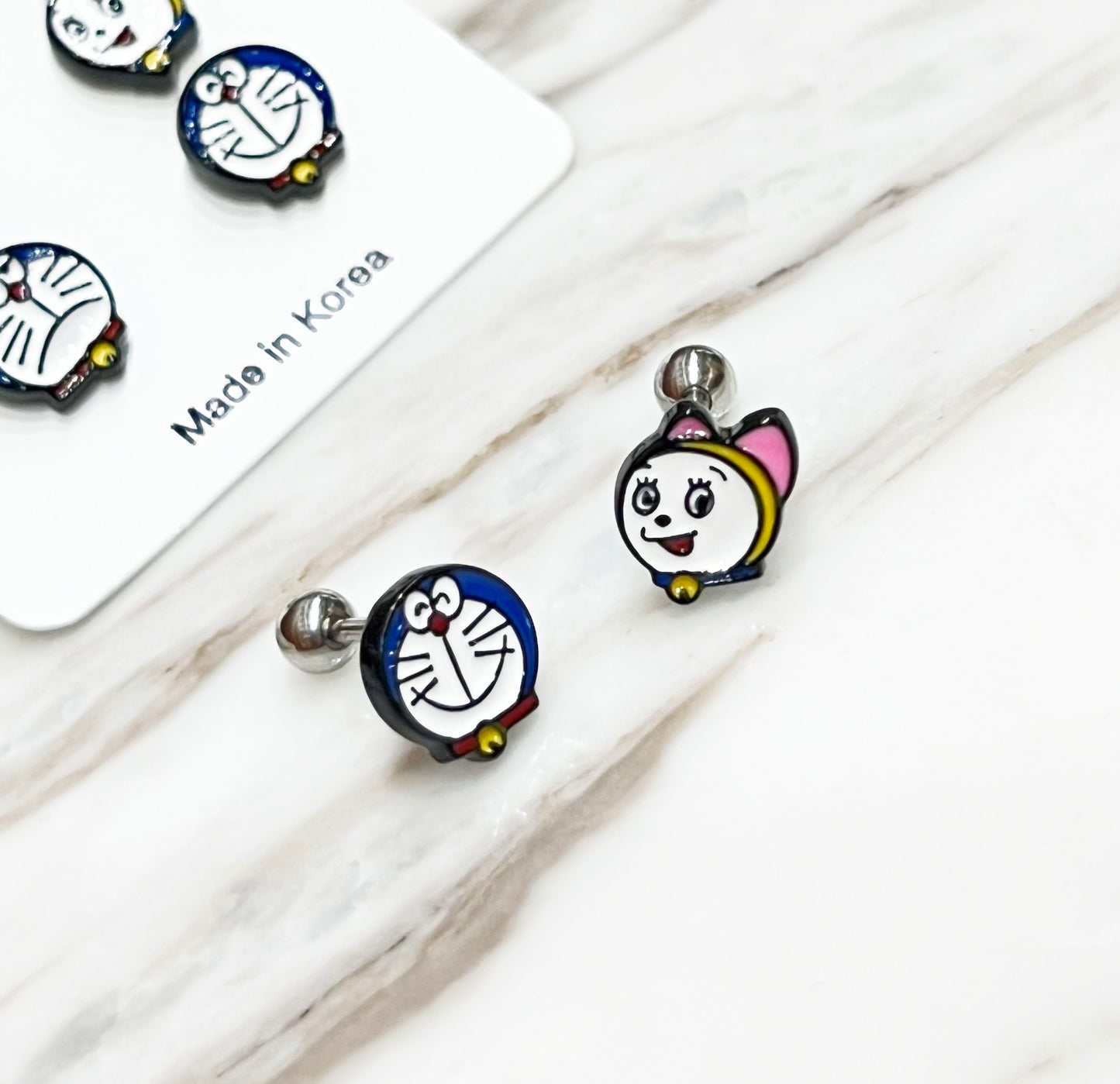 Doraemon and dorami character Screw back earrings, screw back ball Ear Piercing, Barbells Surgical Steel Cartilage earrings