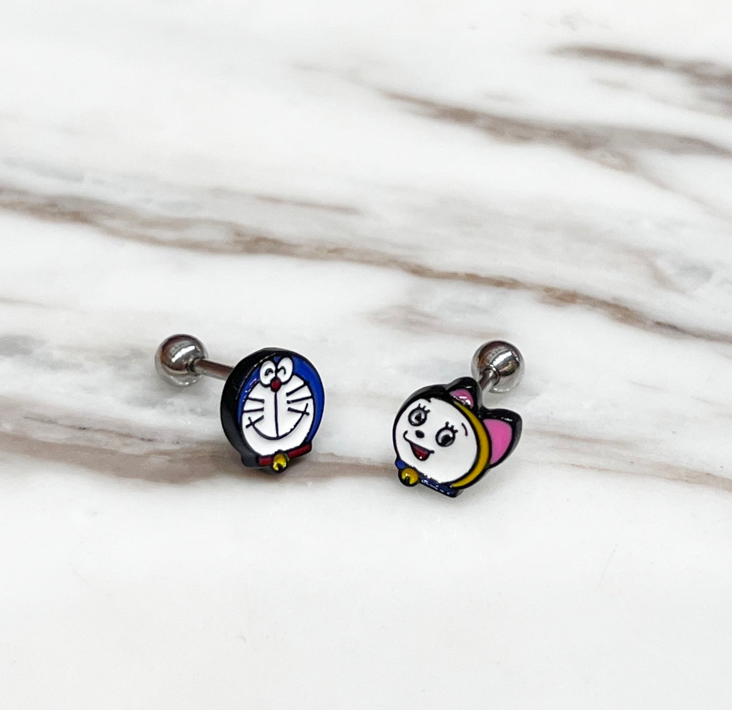 Doraemon and dorami character Screw back earrings, screw back ball Ear Piercing, Barbells Surgical Steel Cartilage earrings