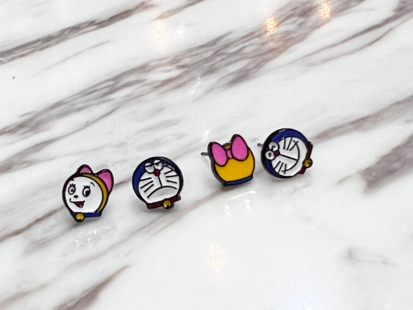 Cute Doraemon and dorami set of 4 earrings, cute and tiny Doraemon stud earrings, Cartoon Earrings