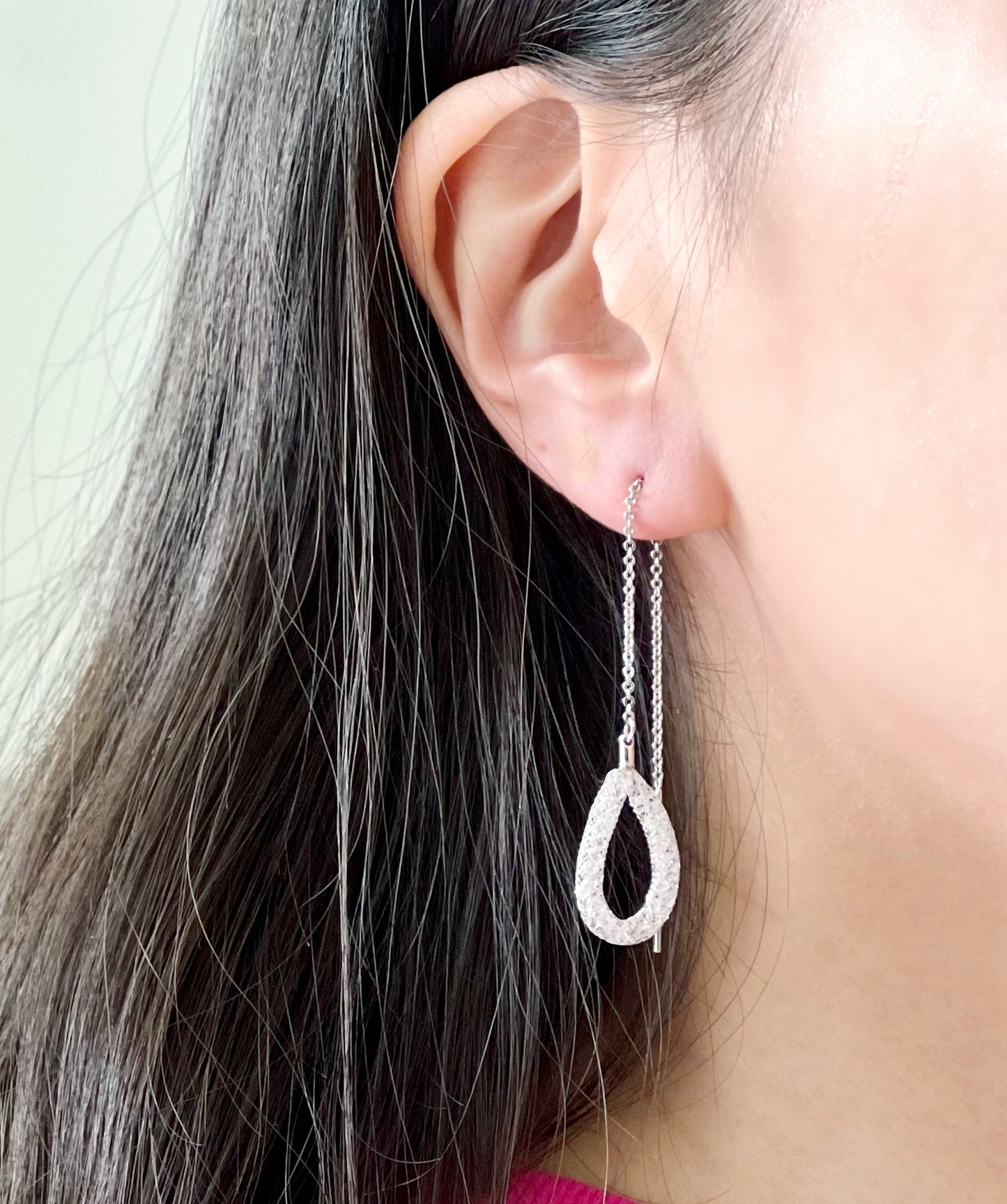 Open Water drop Ear Threader ,Long earrings,  Tear Drop Pull Through Earrings