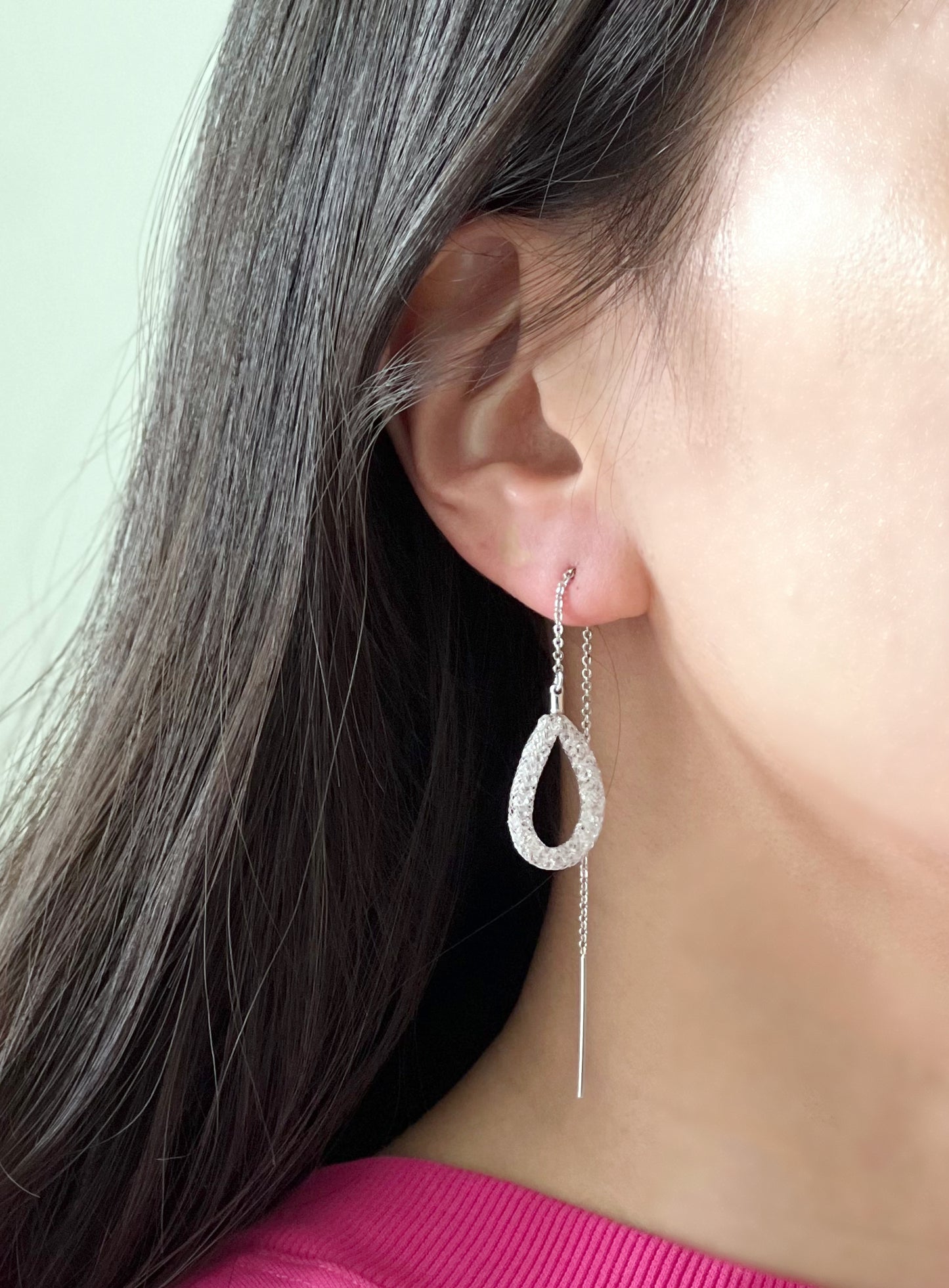 Open Water drop Ear Threader ,Long earrings,  Tear Drop Pull Through Earrings