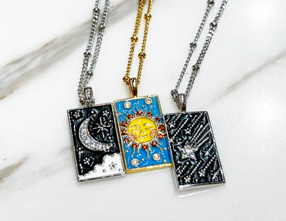 Enamel and cubic set Tarot Card Necklaces, Lovers, Fortune, World, Sun ,Moon, Star, Ten of cup, Spiritual Jewelry