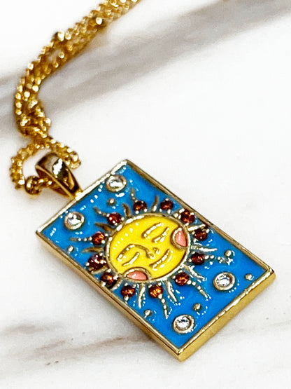 Enamel and cubic set Tarot Card Necklaces, Lovers, Fortune, World, Sun ,Moon, Star, Ten of cup, Spiritual Jewelry