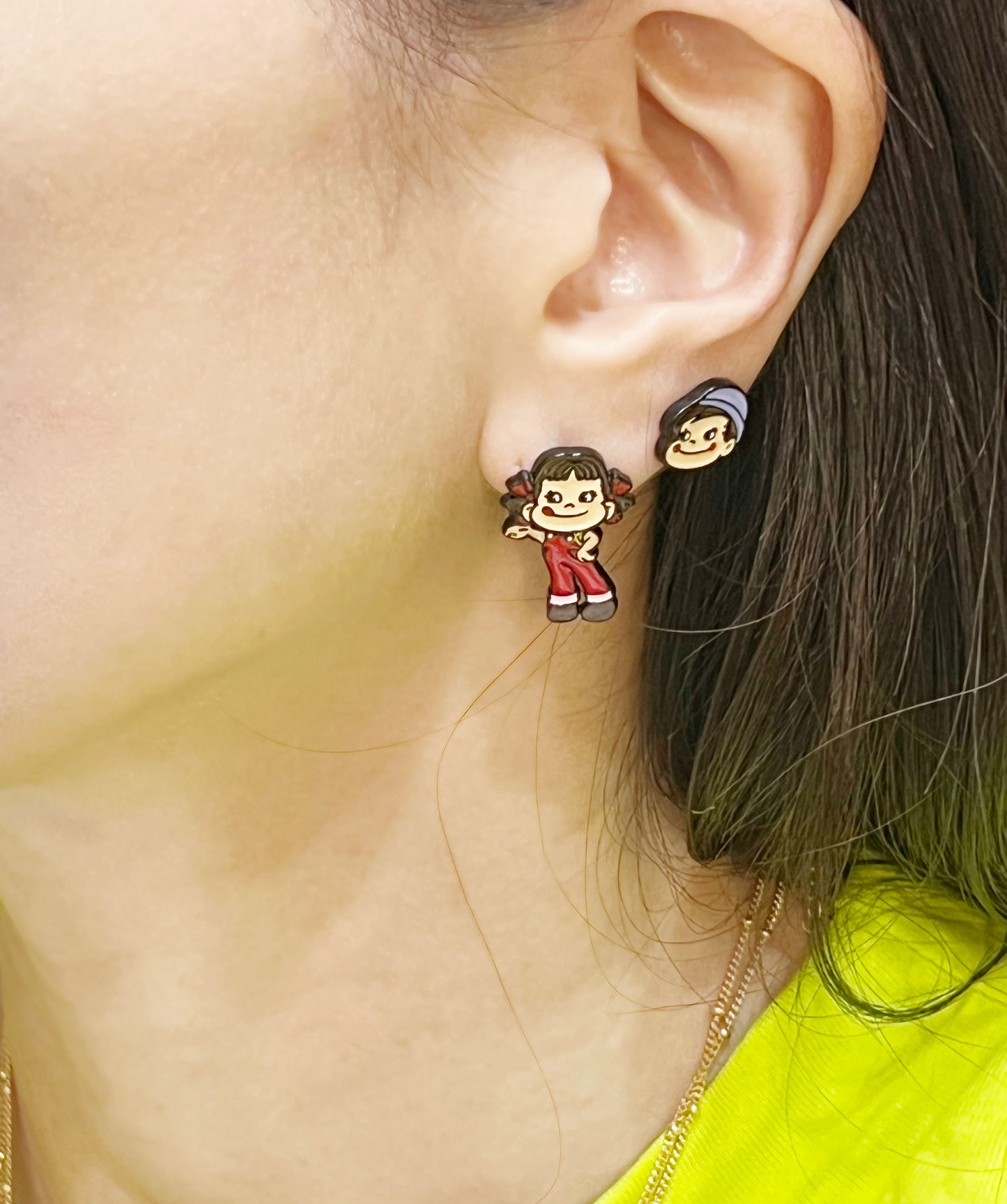 Peko-Chan Character two ways earrings, Japan Surprise Peko Chan drop earrings, Kawaii Milky Pekochan Peko chan earrings