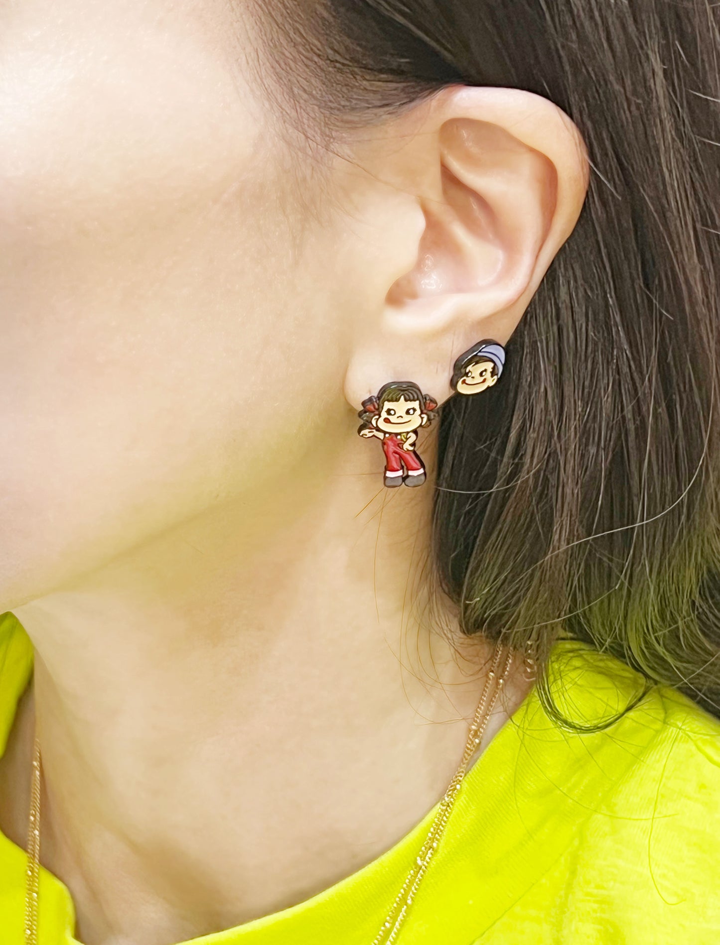 Peko-Chan Character two ways earrings, Japan Surprise Peko Chan drop earrings, Kawaii Milky Pekochan Peko chan earrings