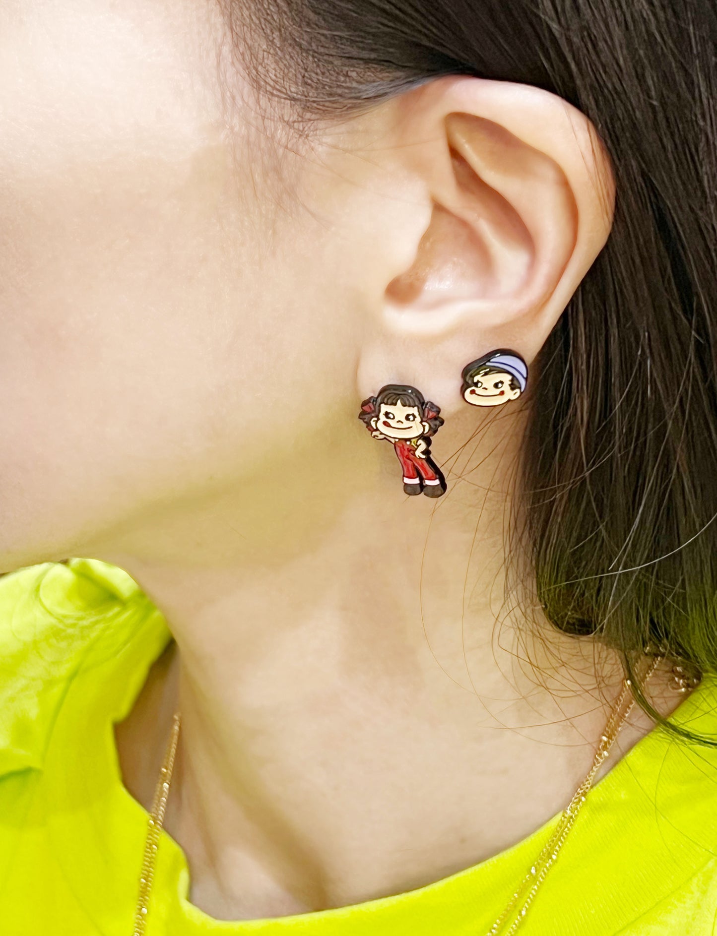 Peko-Chan Character two ways earrings, Japan Surprise Peko Chan drop earrings, Kawaii Milky Pekochan Peko chan earrings