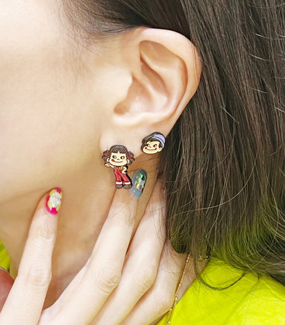 Peko-Chan Character two ways earrings, Japan Surprise Peko Chan drop earrings, Kawaii Milky Pekochan Peko chan earrings