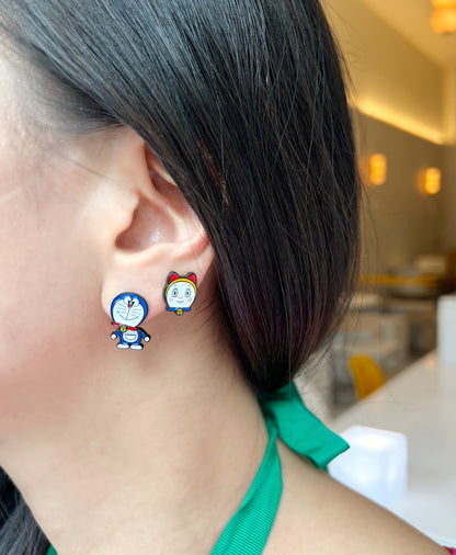 Cute Doraemon and dorami two ways Ear jacket, Doraemon two way earrings, Cartoon Earrings