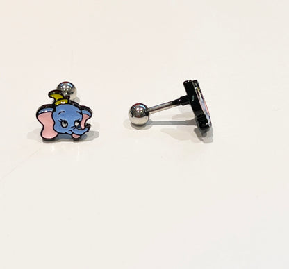 Cute Disney characters Dumbo Screw back earrings, screw back ball Ear Piercing, Barbells Surgical Steel Cartilage earrings