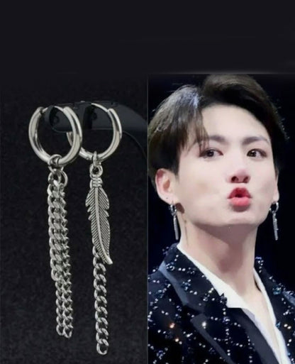 BTS Kpop Earrings, Korean Earrings, Korean Fashion, Silver Mismatch Earrings, Abstract Earrings,Aesthetic hoop Earrings