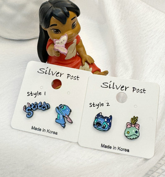 Cute Disney characters earrings, Lilo and Stitch Suds unbalance earrings-3