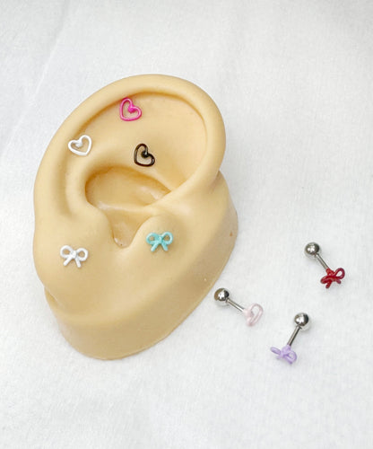 Colorful ribbon tie bow tiny ear Surgical Steel piercing tiny ear Helix Piercing screw back ball ,Cartilage Piercing,Tragus Ear Jewelry Body Accessories