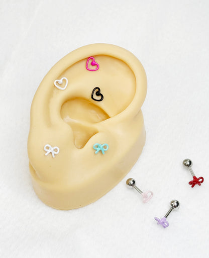 Colorful open heart tiny ear Surgical Steel piercing tiny ear Helix Piercing screw back ball ,Cartilage Piercing,Tragus Ear Jewelry Body Accessories