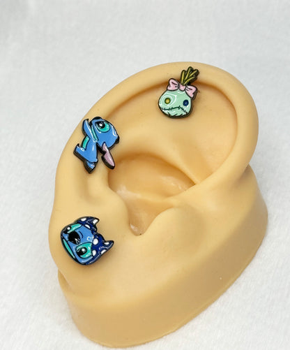 Disney characters lilo and scrump ear Surgical Steel piercing tiny ear Helix Piercing screw back ball ,Cartilage Piercing,Tragus Ear Jewelry Body Accessories