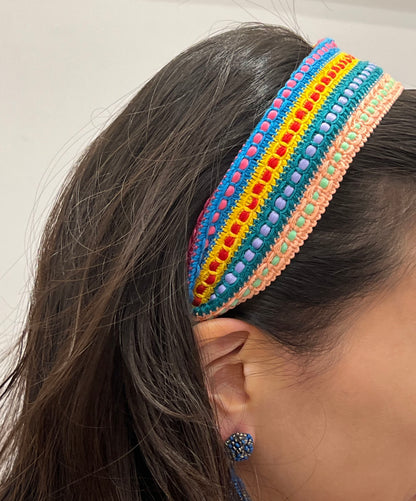 Hand made wide hairband with a vivid color scheme and full of ethnic vibes.-5cm