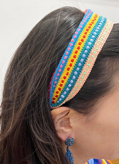 Hand made wide hairband with a vivid color scheme and full of ethnic vibes.-5cm