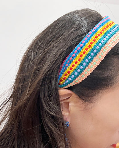 Hand made wide hairband with a vivid color scheme and full of ethnic vibes.-5cm