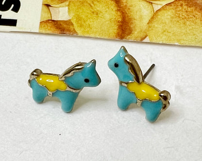 Tiny merry-go-round horse enamel Stud Earrings ,Hobby horse earrings, Dala Horse earrings ,