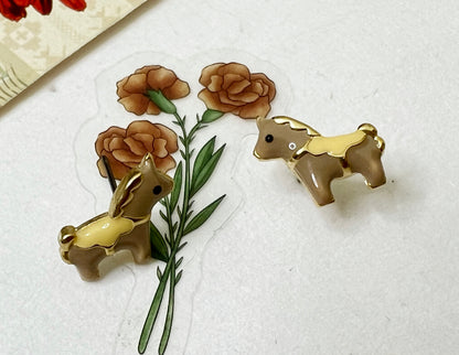 Tiny merry-go-round horse enamel Stud Earrings ,Hobby horse earrings, Dala Horse earrings ,