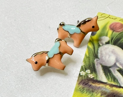 Tiny merry-go-round horse enamel Stud Earrings ,Hobby horse earrings, Dala Horse earrings ,