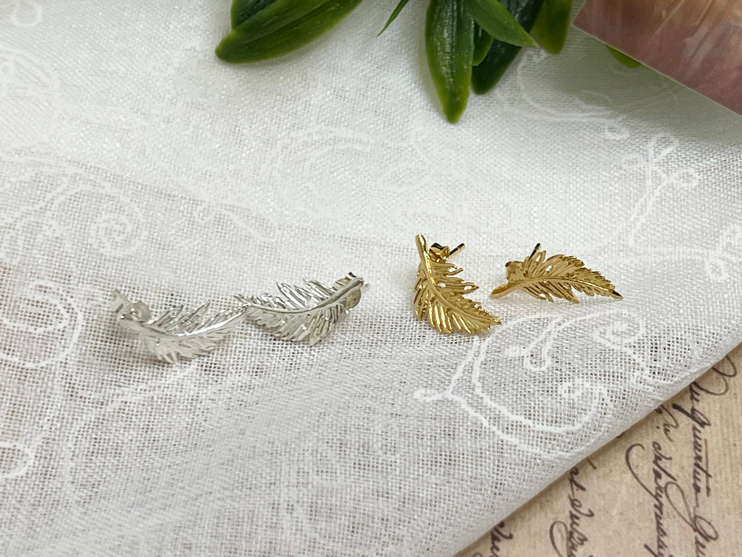 Feather Leaf stud Earrings in Gold / Silver(925 sterling silver/plated over Brass)