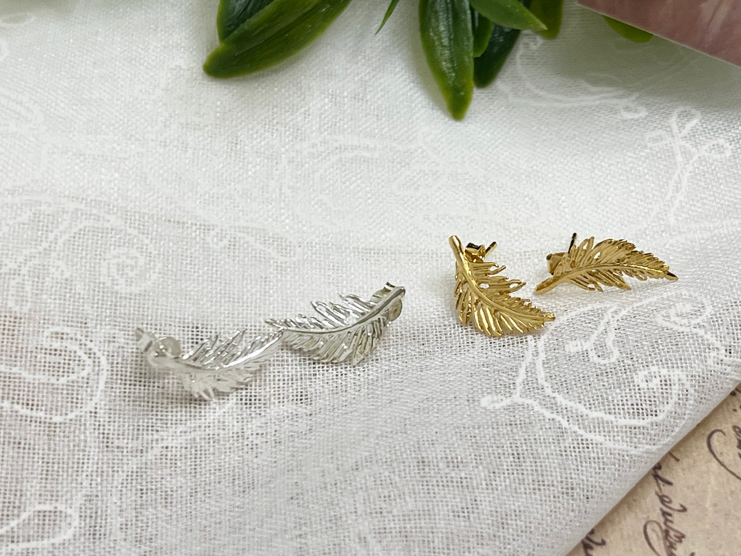 Feather Leaf stud Earrings in Gold / Silver(925 sterling silver/plated over Brass)