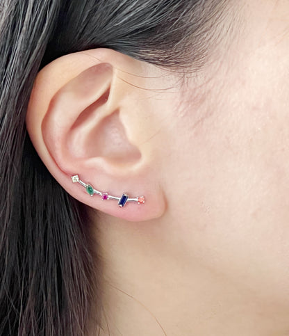 Single ear climber for right ear colorful cubic ear climber, cubics ear pin, Rainbow cubic crawler