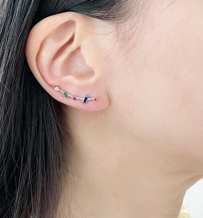 Single ear climber for right ear colorful cubic ear climber, cubics ear pin, Rainbow cubic crawler