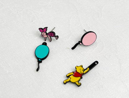 Disney-licensed characters earrings, Winnie the Pooh  Piglet Ear jackets two way earrings