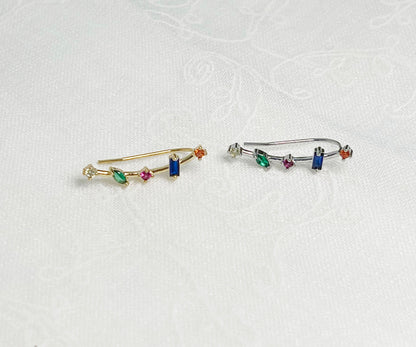 Single ear climber for right ear colorful cubic ear climber, cubics ear pin, Rainbow cubic crawler