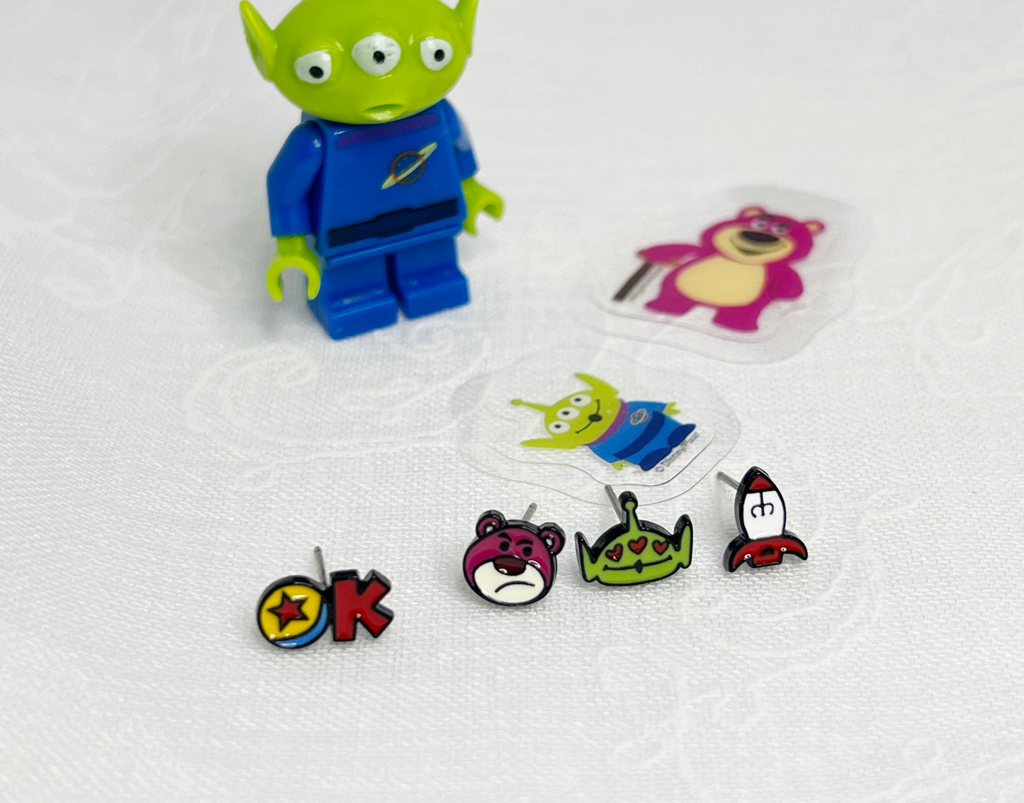 Disney-licensed set of 4 toy story characters earrings,  Lotso bear,
