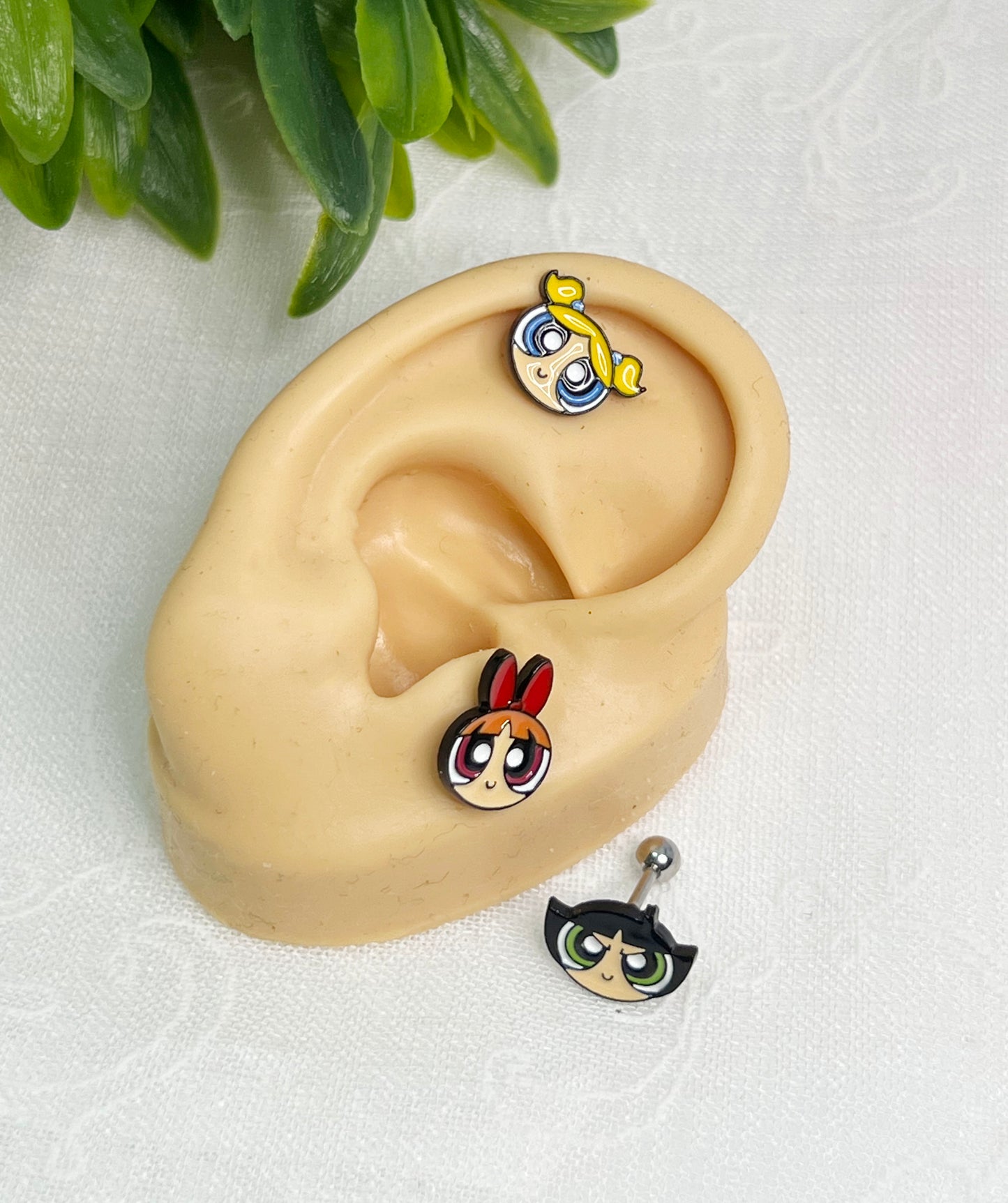 Powerpuff Girls Screwback Barbells Ear Piercing , Surgical Steel Screw Back Ear Stud ,Blossom,Bubbles,Buttercup